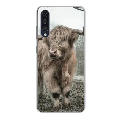 Produktbild von MuchoWow® Handyhülle Schutzhülle Hülle für Samsung Galaxy A50 Schottischer Highlander - Wald - Nebel - Kuh - Tiere - Natur Silikon Softcase Handy Hülle - Mobiltelefonhülle