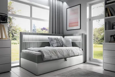 Produktbild von Boxspringbett Gästebett Kinderbett FABIAN Nr.3 90x200cm Weiss-Grau Seite Rechts