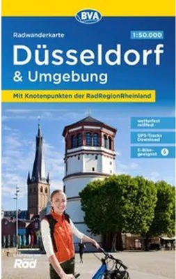 Immagine prodotto di Mappa ciclistica BVA Düsseldorf e dintorni, con i nodi della RadRegionRheinland, 1:50.000, resistente agli strappi e alle intemperie, download tracce GPS, adatta per e-bike