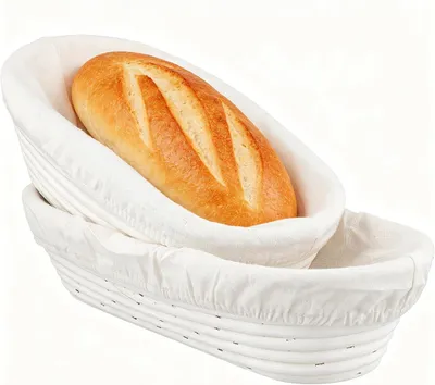 Produktbild von Brotkasten SINJEUN Set mit 2 Hefekörben, oval, 30 cm und 35 cm, Rattan-Brotkorb mit Leinentuch für Brot, Backen, Küche, Bäckerei