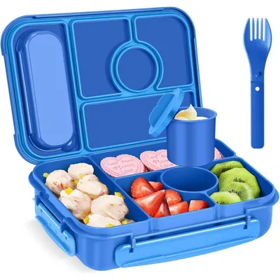 Obrázok produktu pre Občerstvovacia krabička Bento pre deti, 5 priehradiek, 1300 ml, námorná modrá, vhodná do mikrovlnnej rúry, bez BPA