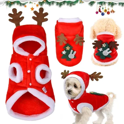 Image de Costume de Noël pour animaux de compagnie : cerf, renne, chien, chat. Flanelle, chaud