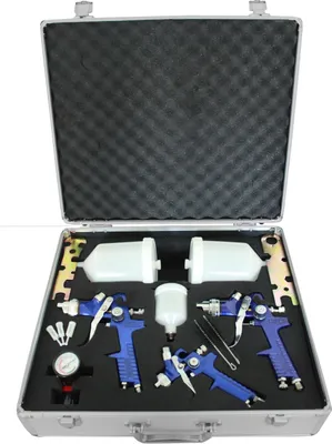 Produktbild von 3x HVLP Spraypistole Lackierpistole Set Druckminderer Koffer Spritzpistole Luft