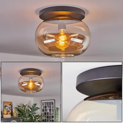 Produktbild von Carrone 1-flammige Deckenlampe aus Metall/Glas in Schwarz/Bernsteinfarben