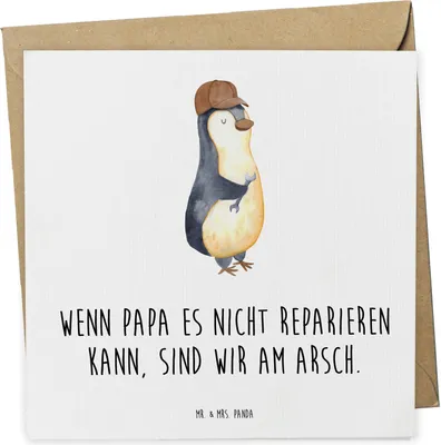 Produktbild von Mr. & Mrs. Panda Glückwunschkarte Wenn Papa es nicht reparieren kann, sind wir am Arsch - Weiß - Geschenk, Vater, Klappkarte, doppelkarte, Vatertag, faltkarte, Grußkarte