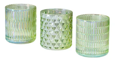 Produktbild von 3er Set Teelichthalter Grün Glas Windlicht Tischdeko Kerzenhalter Schimmereffekt Kerzen Deko Wohndeko Kerzenglas