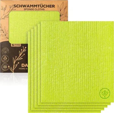 Produktbild von DANIHOME Schwammtücher & Spültücher Grün – Nachhaltige Reinigungstücher im 5er-Set mit hoher Saugkraft – waschbar, langlebig & vielseitig im Haushalt einsetzbar