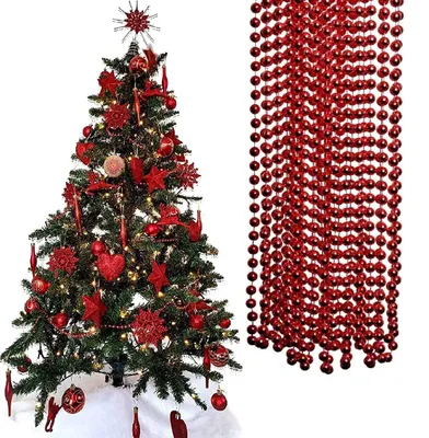 Weihnachtsperlenkette, 10 m, glänzend, rot, Kunststoff