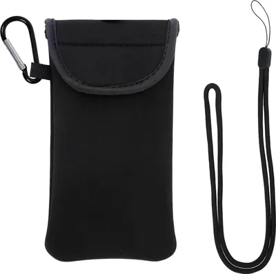 Produktbild von Schockbeständiges Neopren-Handyhülle mit Karabinerhaken für Wandern und Reisen - Universelle Handyhülle in Schwarz