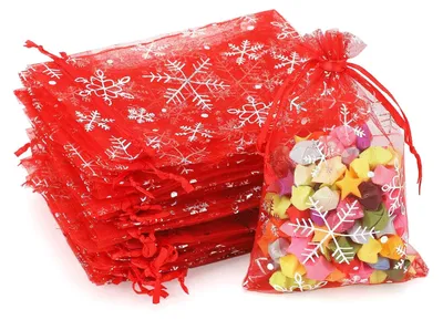 Produktbild von Organzabeutel Geschenkbeutel Weihnachtsbeutel - 10 x 15 cm - Rot - 50 Stück - Mit Satinkordelzug