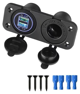 Immagine prodotto di Pannello da incasso universale per cruscotto con 2 porte USB di ricarica (4,2 A) e presa accendisigari da 12 V per auto, camper