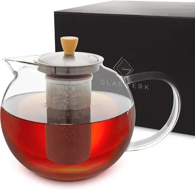 Immagine prodotto di Elegante teiera in vetro con manico in legno e filtro in acciaio inossidabile - 1,8 L