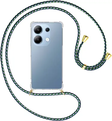 Produktbild von Handykette Backcover-Schutzhülle mit Band (Metall goldfarben) für Xiaomi Poco M6 Pro (6.67'') - grün/blau/weiß