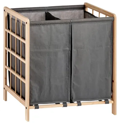 Produktbild von Wäschekorb mit Trennwand, Holz und Textilstoff