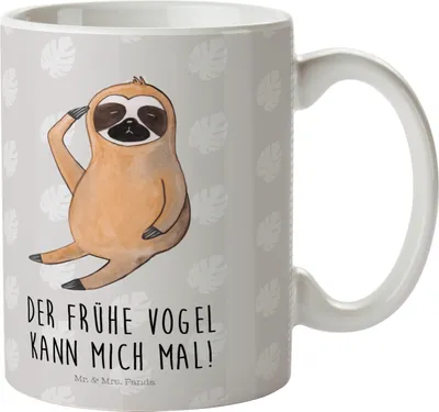 Produktbild von Mr. & Mrs. Panda Pott Faultier Vogel - Grau Pastell - Geschenk, Spinner, Kinderbecher, Trinklernbecher, Haferl, Camping Tasse, Morgenmuffel, Plastikbecher