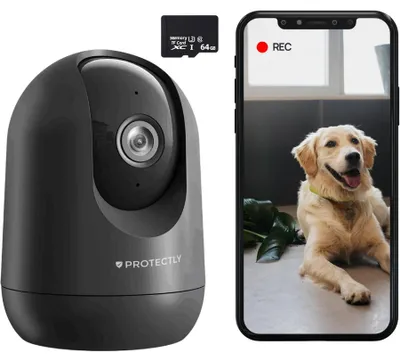Produktbild von Protectly® 2K Überwachungskamera Innen – WLAN Kamera mit App, 360° PTZ, Nachtsicht, Zwei-Wege-Audio & Bewegungserkennung