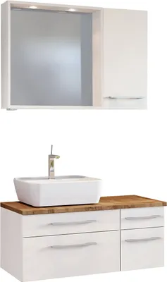 Produktbild von Waschtisch-Set Gästebad Waschplatz Badset Handwaschplatz Badmöbelset "Davos X" Weiß/Weiß-Matt