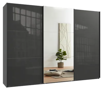 Produktbild von Schwebetürenschrank Kleiderschrank 300 cm Vollausst. Spiegel Glasfront Anthrazit / 22041