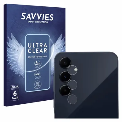 A product shot showing packaging for screen protectors and a close-up of the protectors on a phone's camera.