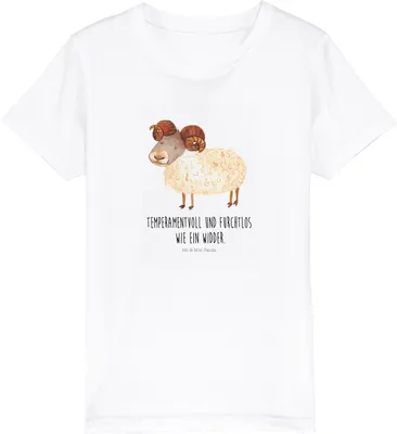 Produktbild von Mr. & Mrs. Panda Kleinkinder T-Shirt Sternzeichen Widder 5-6 Jahre (110/116) - Weiß - Geschenk, Bock, Bio Kinder, Schafbock, Geburtstag April, für, Kindershirt, März