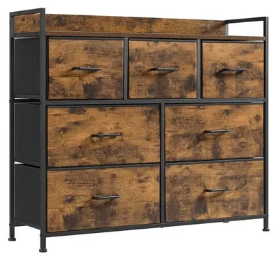 Zdjęcie produktu dla Komoda industrialna 7 szuflad czarno-brązowa 98x85 cm