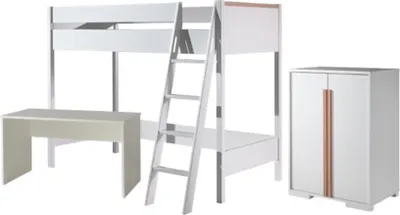 Produktbild von Hochbett >LONDON< in Weiß/Buche - 210x160x139cm (BxHxT)