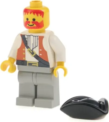 Produktbild von 1x Lego Minifigur Pirates I Pirat Weste braun Dreispitz Hut schwarz 6286 pi053