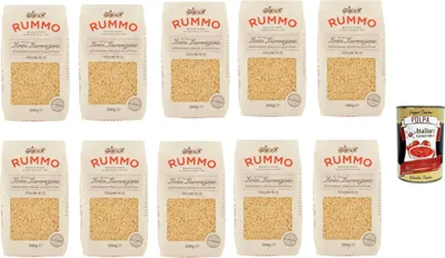 Produktbild von Rummo Stelline N°22 Pasta Lenta Lavorazione Teigwaren aus Hartweizengrieß Bronze-Zeichnung 10x 500g + Italian Gourmet polpa 400g