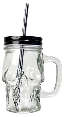 Produktbild von Totenkopf Glas mit Deckel & Strohhalm für Halloween, KI-generiertes Bild