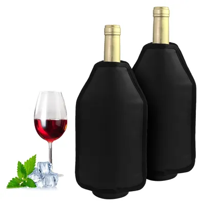 Weinkühler 2er Set, Kühlhülse für 0,75 l Flaschen, schwarz