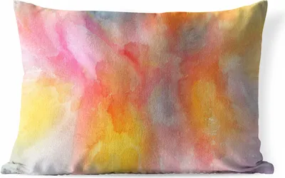 Produktbild von MuchoWow® Outdoor Kissen - Aquarell - Rosa - Gelb - Orange - 50x30 cm - Wetterfest - Lounge Kissen - Sofa kissen - Wohnzimmer Dekoration