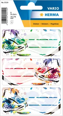 Immagine prodotto di Etichette scolastiche Herma VARIO Chucks 76x35 mm bianche, 9 pezzi