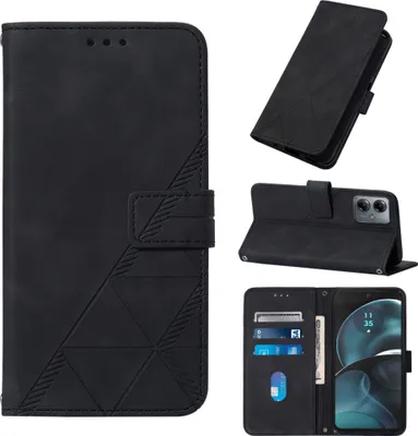 Produktbild von Hülle für Motorola Moto G14 Prägung Flip Leder Kartenfächer Schutzhülle mit Ständer Schwarz