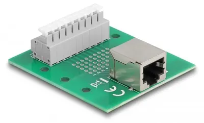 Produktbild von Delock RJ45 Buchse zu Terminalblock mit Drucktaster für Hutschiene