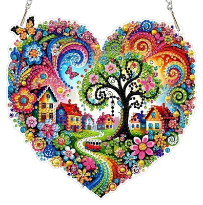 Image de Kit de peinture diamant en forme de cœur mandala, 5D, pour décoration de fenêtre, idéal pour adultes, dimensions : 20x20 cm