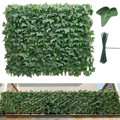 Obrázok produktu pre Umelý živý plot – rozťahovateľný plot z brečtanu – rozmery 63,5 x 320 cm – odolný voči UV žiareniu a poveternostným vplyvom – nepriehľadný a ľahko udržiavateľný – na balkón, do záhrady, na terasu – zelený