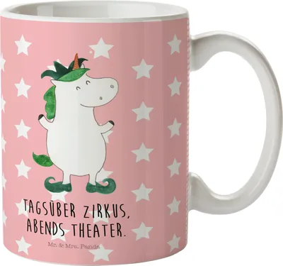 Produktbild von Mr. & Mrs. Panda Trinklernbecher Einhorn Joker - Rot Pastell - Geschenk, Mittelalter, Unicorn, Plastikbecher, Einhörner, Kindertasse, Mehrwegbecher, Hofnarr, Kasper
