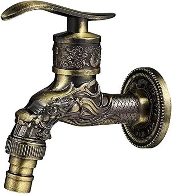 Produktbild von Retro-Wandhahn aus Messing, G1/2-Zoll-Gartenhahn für den Außenbereich, antiker Messinghahn, Vintage-Wandhahn, antiker Wasserhahn mit Drachenschnitzerei aus Kupfer für Küche, Bad und Garten