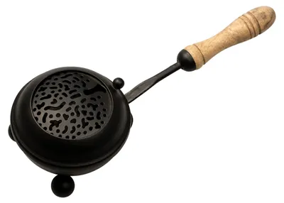 Räucherpfanne schwarz Ø 8 cm mit Holzgriff