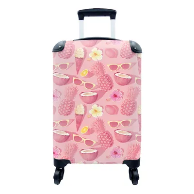 Produktbild von MuchoWow® Koffer Handgepäck Trolley Rollkoffer Kleine Reisekoffer mit 4 Rollen - Sommer - Muster - Rosa - Pastell - Cabin Size < 55x40x23 cm & 55x40x20 cm - Fotokoffer - Kabinenkoffer - Boardgepäck - Reise-Box - Reisekoffer - Reisegepäck - Koffer mit Bild - Trolley für Kinder