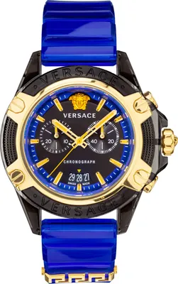 A studio shot of a men's chronograph watch.