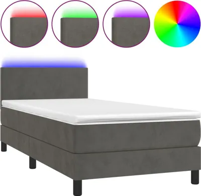 Produktbild von vidaXL Boxspringbett mit Matratze & LED Dunkelgrau 90x190 cm Samt