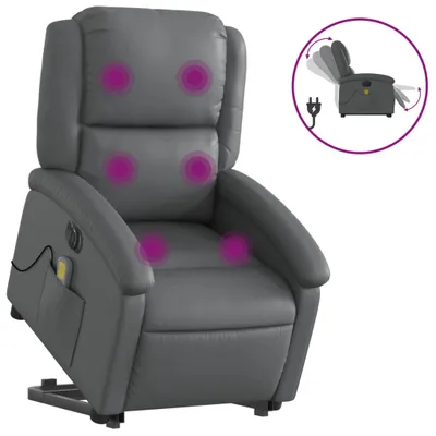 Image de vidaXL Fauteuil de massage avec releveur électrique Gris Similicuir