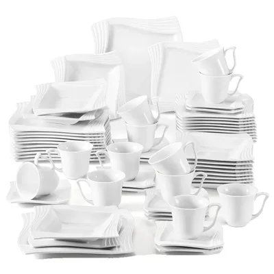 Immagine prodotto di Set di stoviglie in porcellana, servizio per 6/12 persone, colore bianco, 60 pezzi
