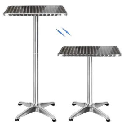 Zdjęcie produktu dla Składany stolik barowy, regulowany na wysokość (70-110 cm), wykonany z aluminium i stali nierdzewnej, średnica 60 cm, do użytku wewnątrz i na zewnątrz