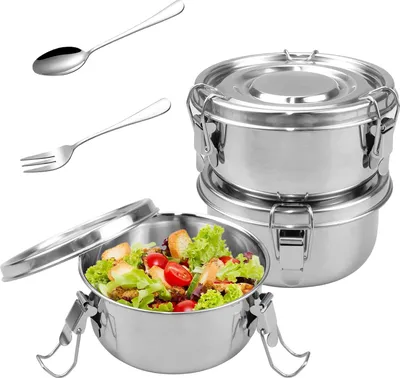 Produktbild von Silberne Edelstahl-Lunchbox-Set 360 ml - mit Löffel und Gabel