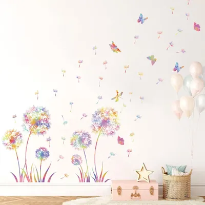 Image de Autocollant mural "pissenlit", "lionceaux", "papillons", couleurs vives, décoration pour chambre d'enfant, dimensions 84x60 cm