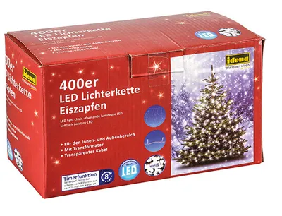 Produktbild von Idena 31819 - LED Lichterkette Eiszapfen mit 400 LED in weiß, mit 8 Stunden Timer Funktion, Innen und Außenbereich, für Partys, Weihnachten, Deko, Hochzeit, als Stimmungslicht, ca. 10 m