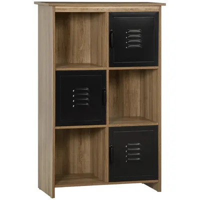 Image de HOMCOM Bibliothèque Design Industriel - Meuble de Rangement 3 niches 3 casiers - Aspect Bois avec Portes en métal Noir