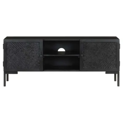 Image de Meuble TV noir 115x30x46 cm bois massif mangue